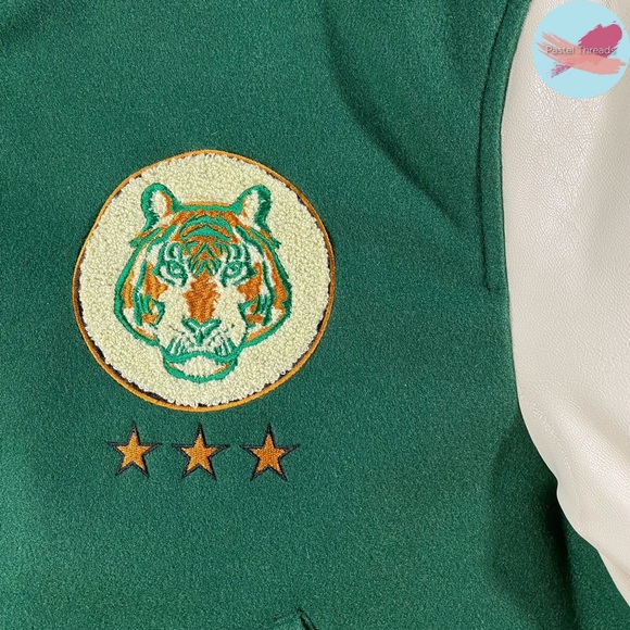 NWOT Ltd. Ed. H&M, Green, Stranger Things Hawkins High Tigers Letterman Jacket - Picture 12 of 13